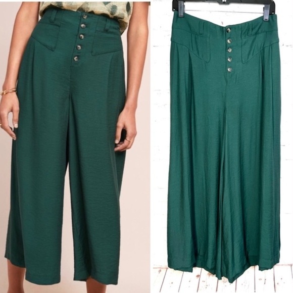 Anthropologie ETT: TWA Wide Legged Malia Forest Green Palazzo Pants Size XS - Picture 3 of 8